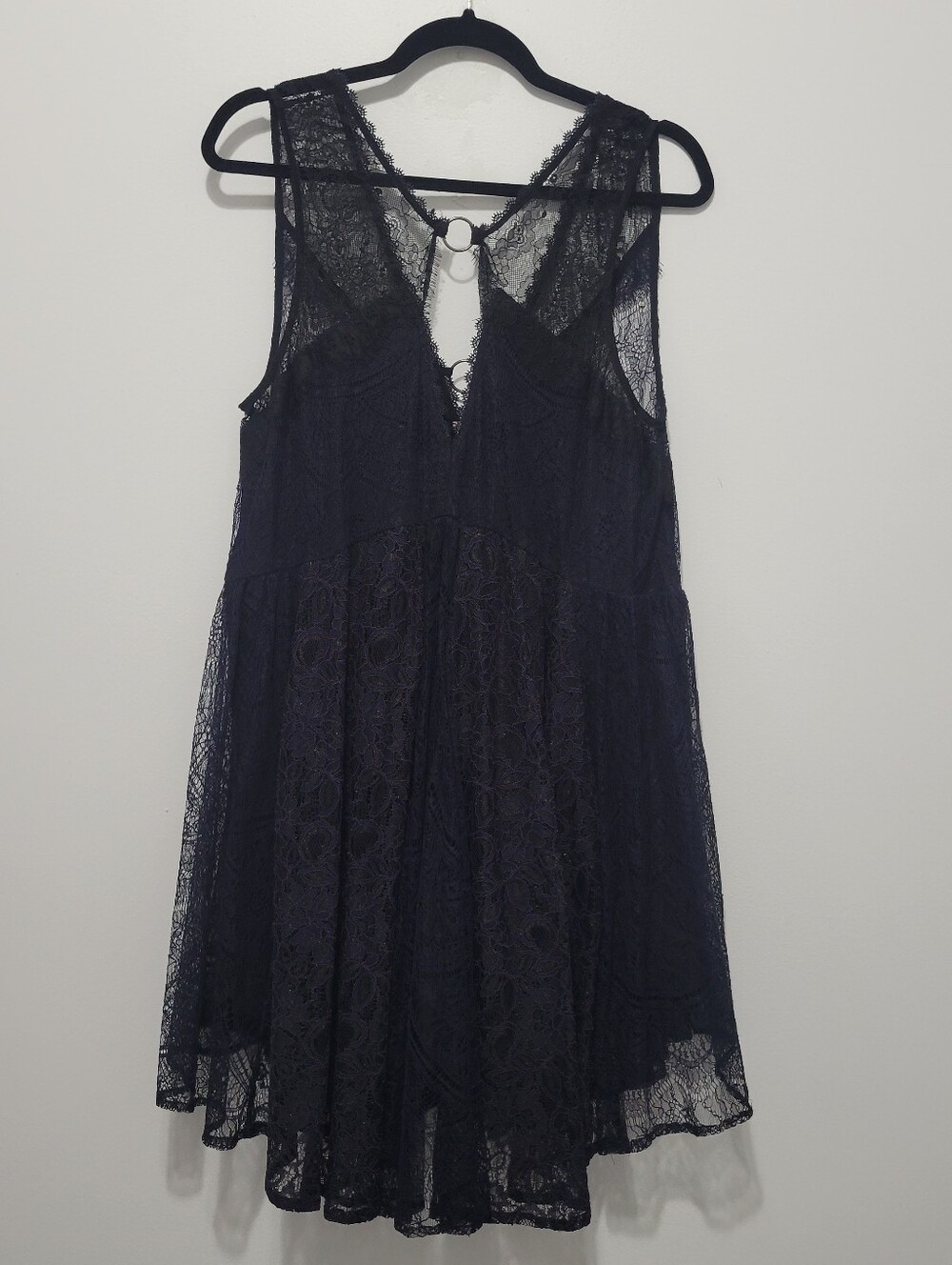 Free People Black Lace Sleeveless V-Neck Dress